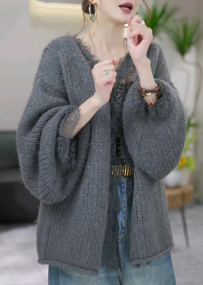 Simple Yellow V Neck Cotton Knit Cardigans Winter Rf017