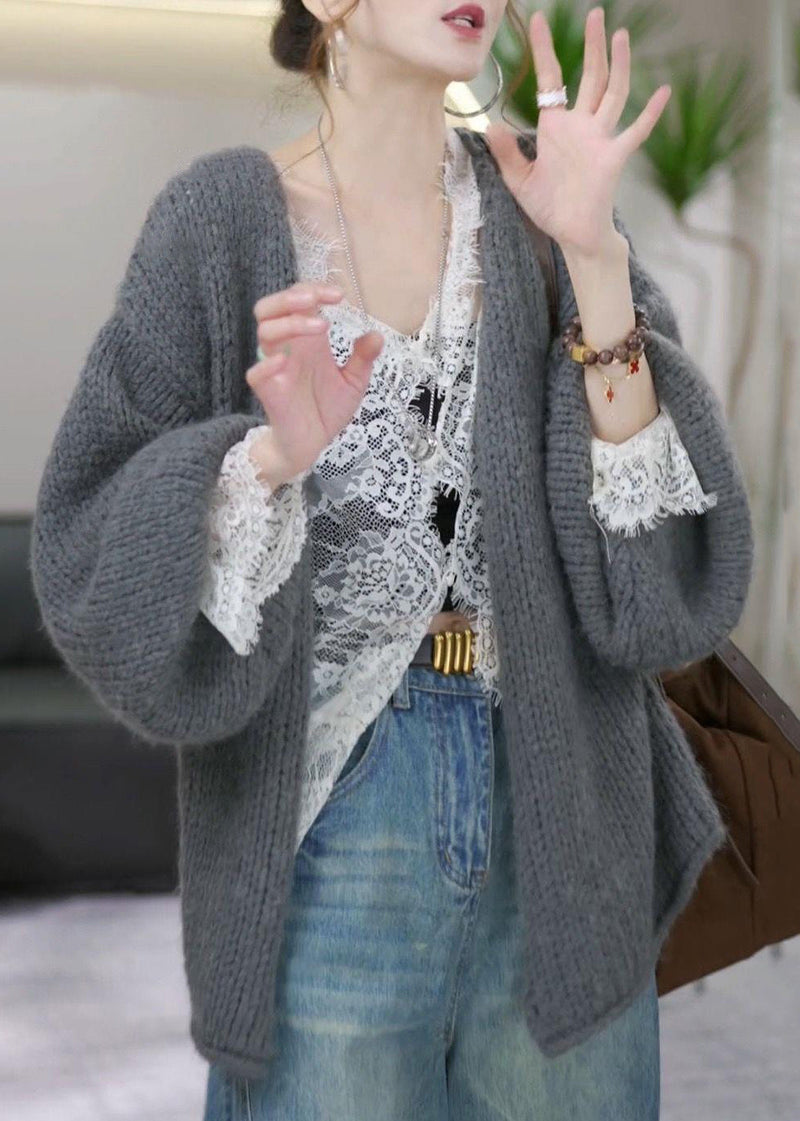 Simple Yellow V Neck Cotton Knit Cardigans Winter Rf017