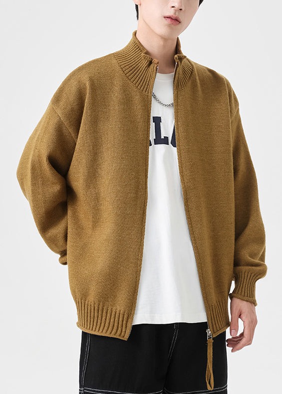 Up Yellow Cardigans Simple Spring Zip Knit