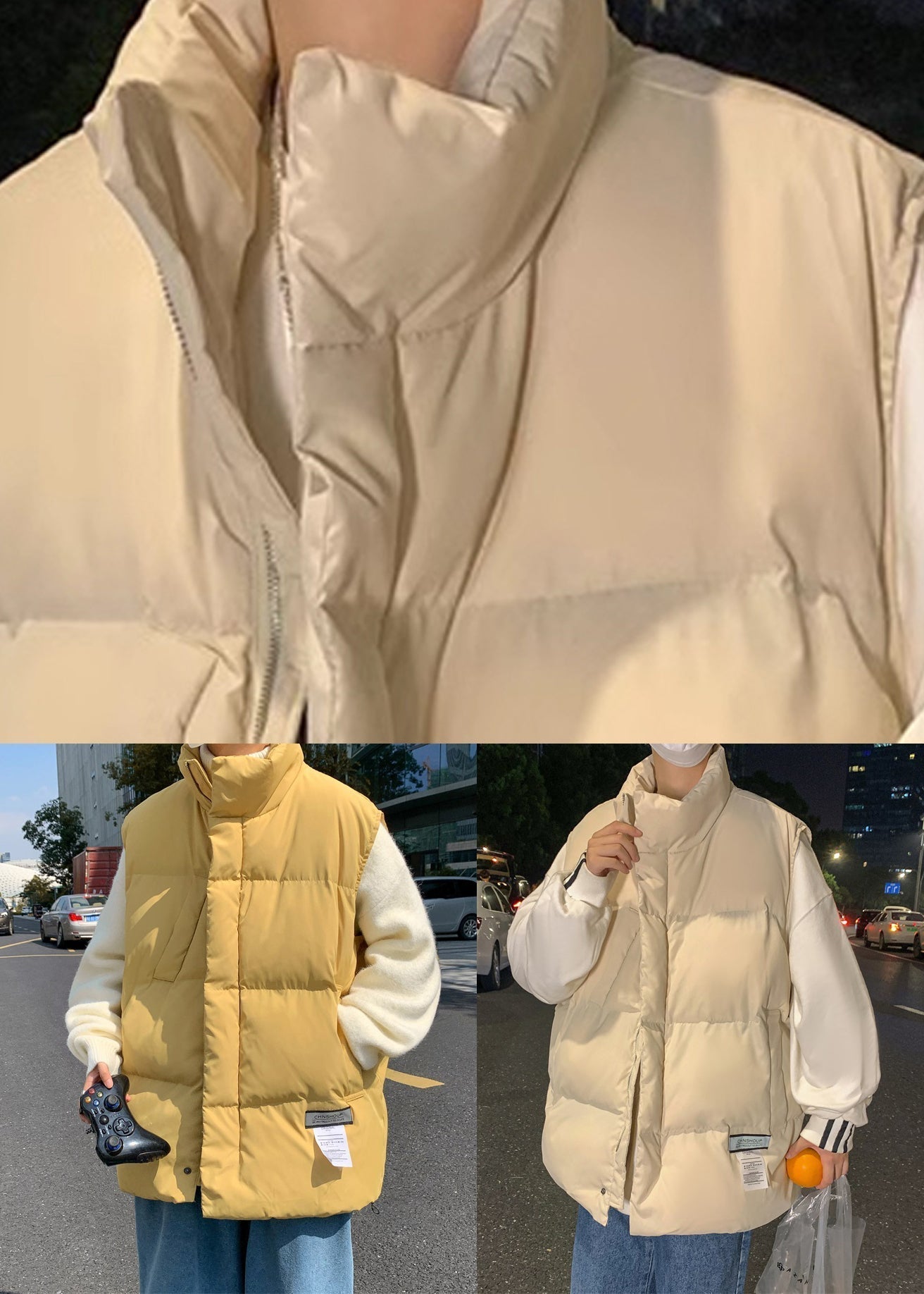 Apricot Pockets Cotton Filled Winter Waistcoat Stand Collar Eq023