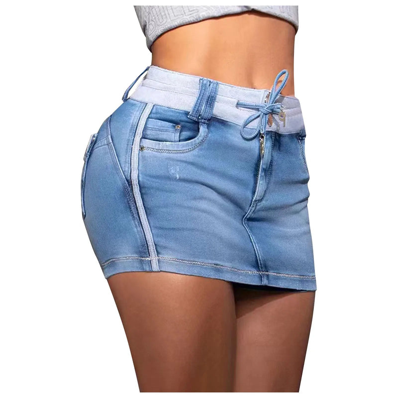 Stretchy Cargo Wrap Denim Skirt