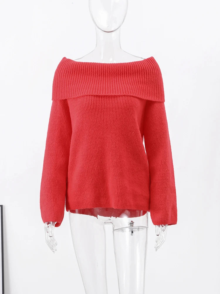 Slash Off Shoulder Long Loose Jumper Sweater