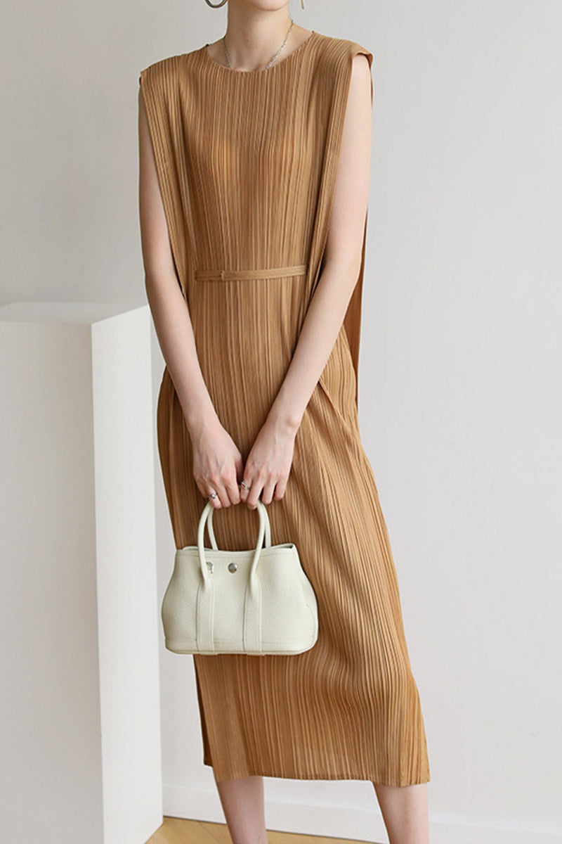 Sleeveless Ruched Lace-up Midi Dress