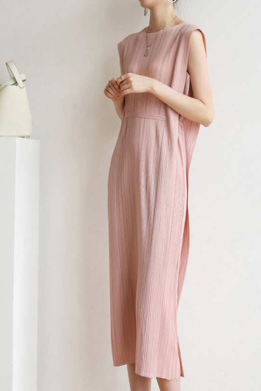 Sleeveless Ruched Lace-up Midi Dress