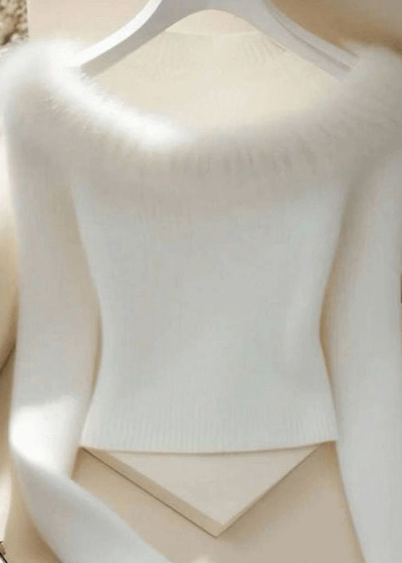 Slim Fit Black Fur Collar Cotton Knit Sweater Winter Rk007