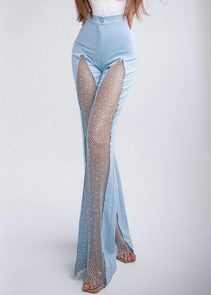 Patchwork Hollow Summer Out Slim Blue Spandex Pants Fit
