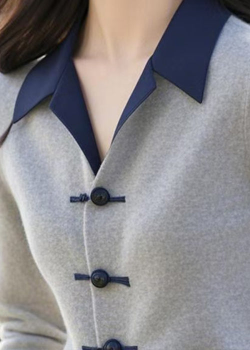 Slim Fit Grey Peter Pan Collar Button Knit Sweater Spring Tf038
