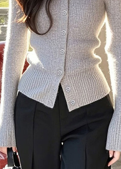 Slim Fit Grey V Neck Button Knit Sweaters Spring To011