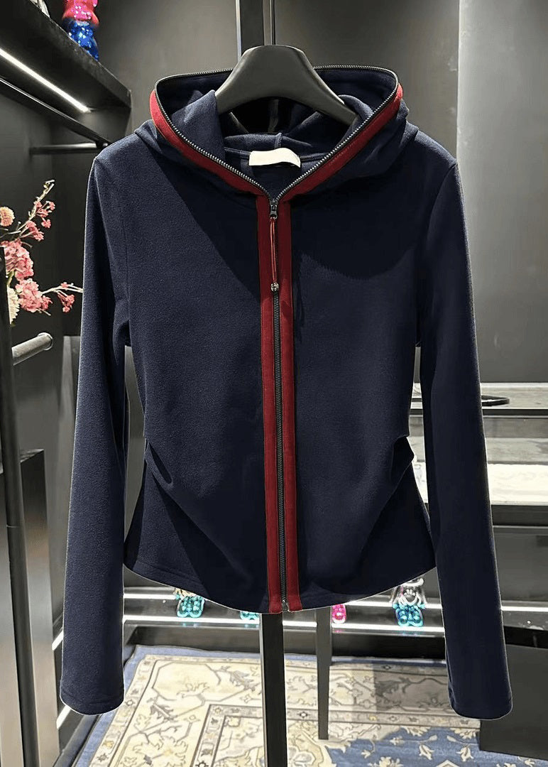 Slim Fit Navy Hooded Zip Up Cotton Coat Fall Rk021