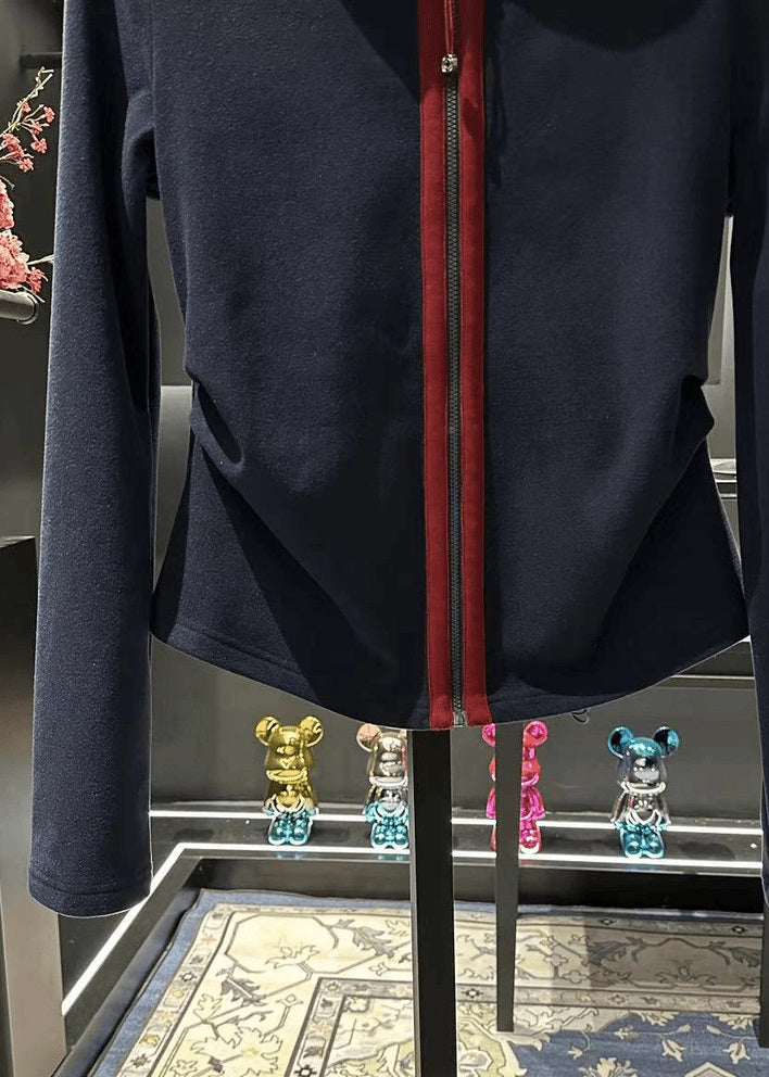 Slim Fit Navy Hooded Zip Up Cotton Coat Fall Rk021