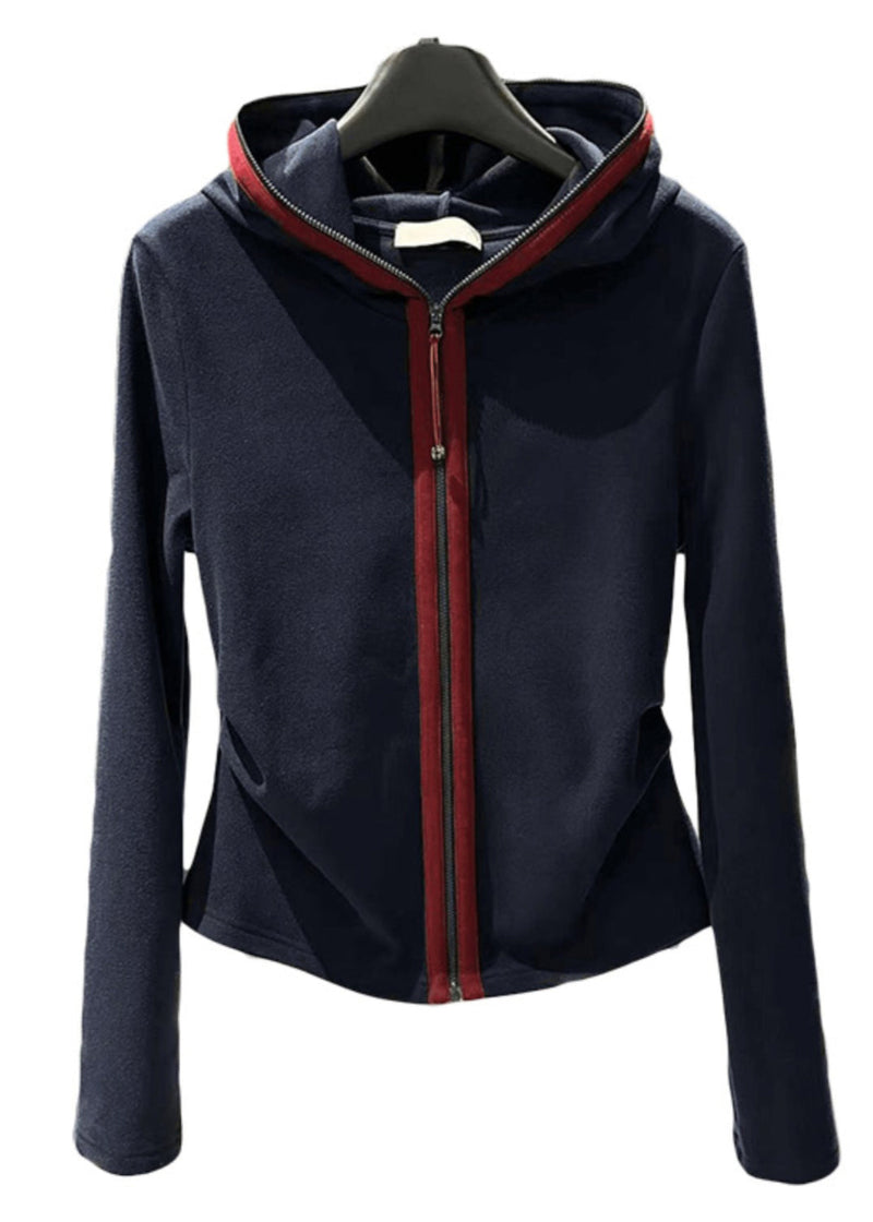 Slim Fit Navy Hooded Zip Up Cotton Coat Fall Rk021