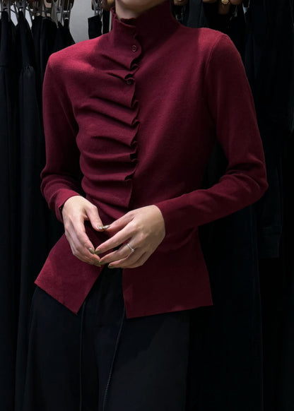Slim Fit Oatmeal Wrinkled Button Knit Sweater Winte Wm021
