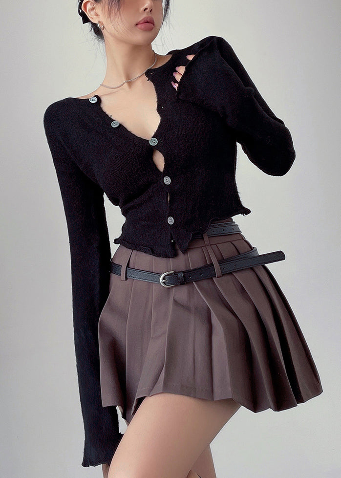 Slim Fit Purple Button Knit Cardigan Flare Sleeve Al1055