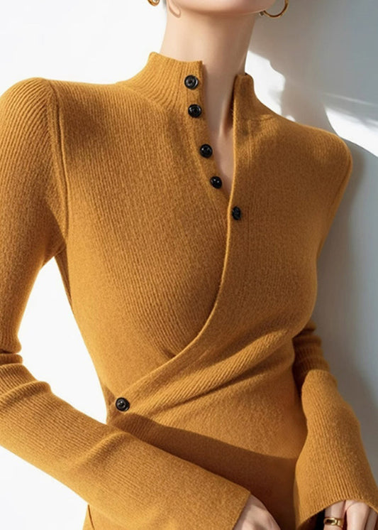Slim Fit Yellow Asymmetrical Patchwork Knit Sweaters Spring To008