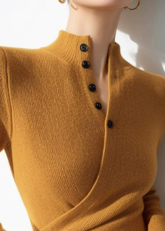 Slim Fit Yellow Asymmetrical Patchwork Knit Sweaters Spring To008