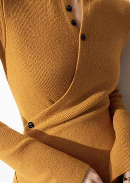 Slim Fit Yellow Asymmetrical Patchwork Knit Sweaters Spring To008