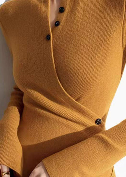 Slim Fit Yellow V Neck Wrinkled Cotton Knit Sweaters Winter Om006