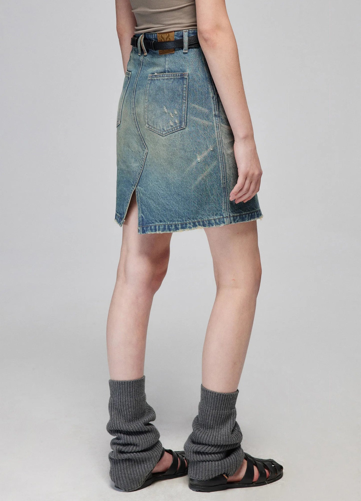 Slit Cut Denim Miniskirt