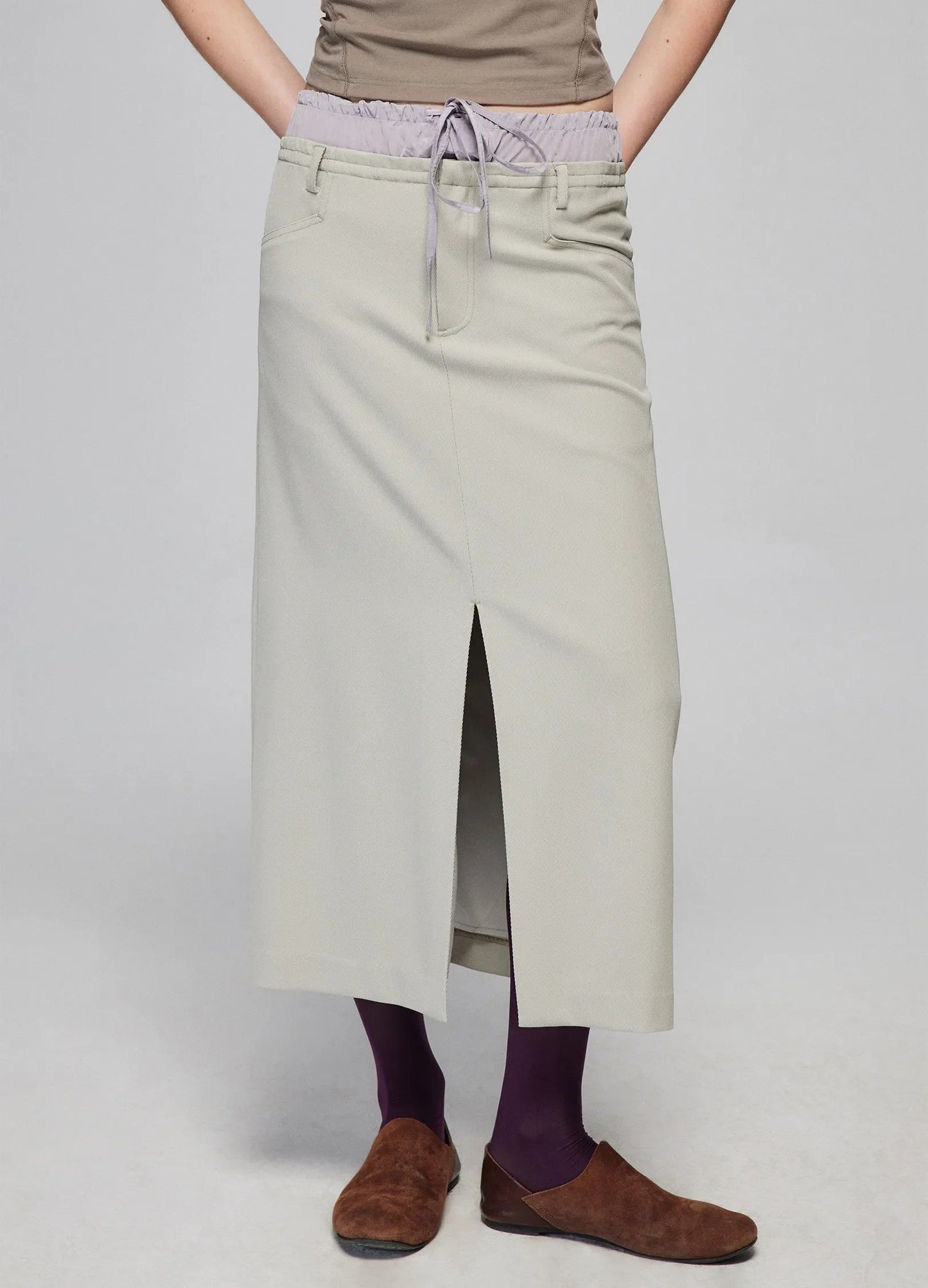 Slit Patchwork Midi Skirt