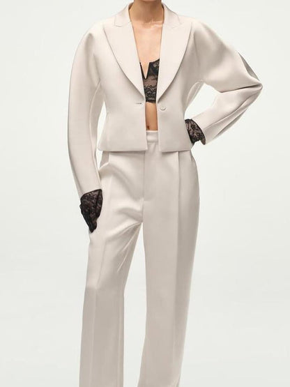 Short Puff Blazer & Wide Leg Pants Coord Set