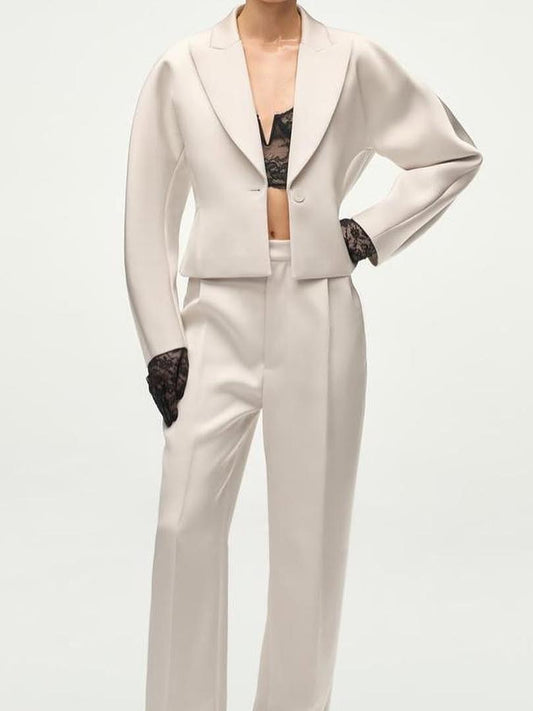 Short Puff Blazer & Wide Leg Pants Coord Set