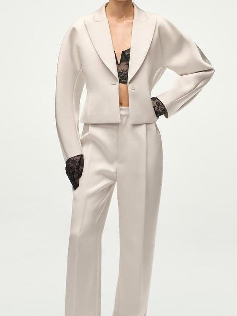 Short Puff Blazer & Wide Leg Pants Coord Set