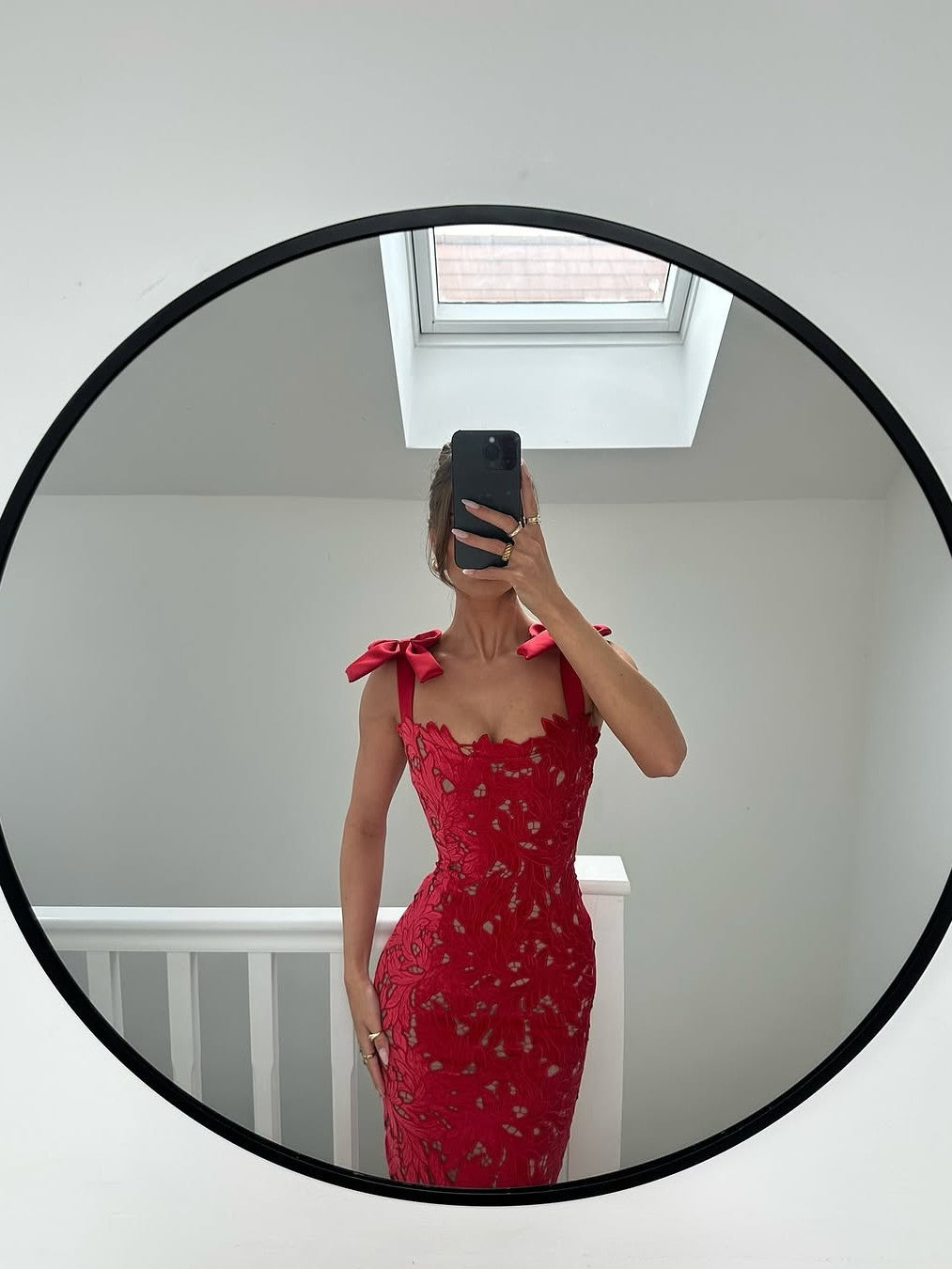 Bow Applique Strap Cutout Slit Maxi Dress