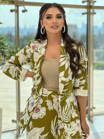 Print Long Blazer With Pant Coord Set
