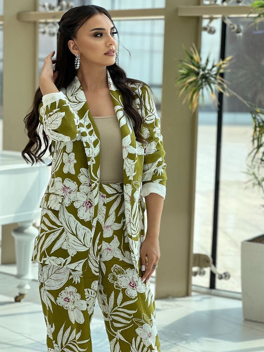 Print Long Blazer With Pant Coord Set