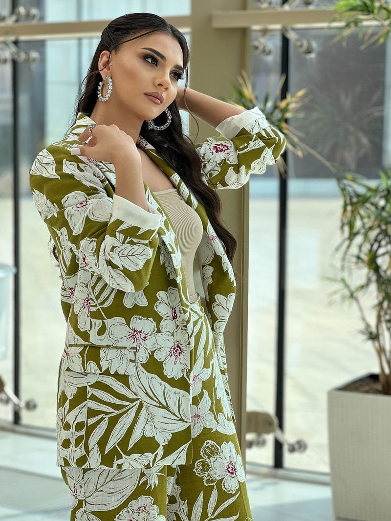 Print Long Blazer With Pant Coord Set