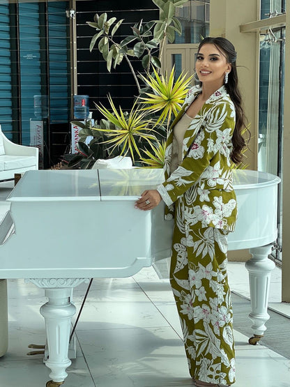 Print Long Blazer With Pant Coord Set