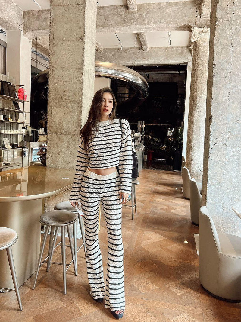 Knitted Long Sleeves T-shirt & Pant Coord Set