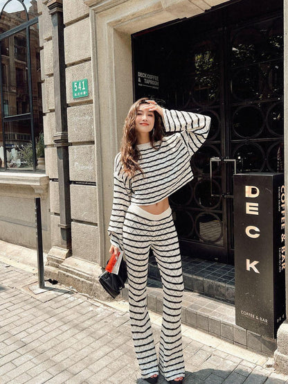 Knitted Long Sleeves T-shirt & Pant Coord Set