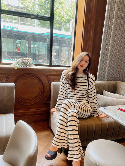 Knitted Long Sleeves T-shirt & Pant Coord Set