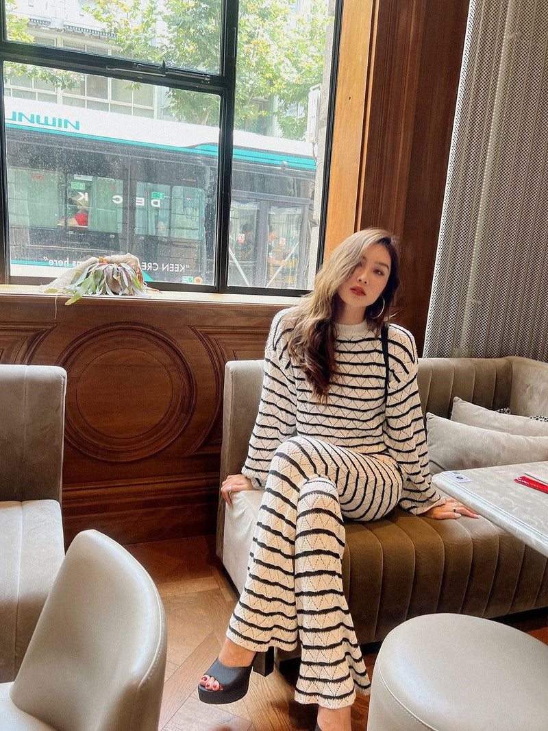 Knitted Long Sleeves T-shirt & Pant Coord Set