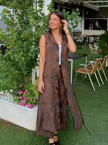 Embroidered Vest & High Waist Wide Leg Pant Coord Set