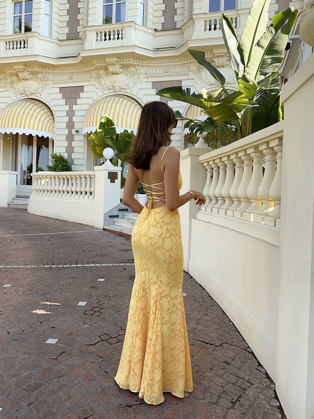 Tied Lace Strap Mermaid Maxi Dress