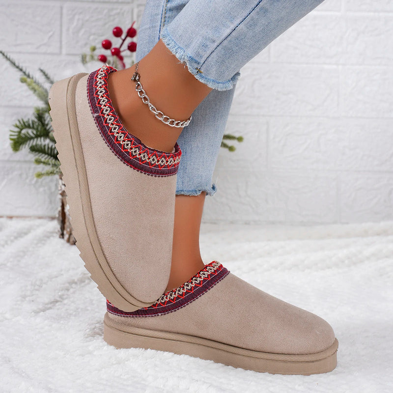 Snow Boots Winter New Cashmere Warm Thick Soles Without Heel-covered Hair Half Slipper Cotton Shoes Cashmere Warm Boots
