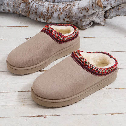 Snow Boots Winter New Cashmere Warm Thick Soles Without Heel-covered Hair Half Slipper Cotton Shoes Cashmere Warm Boots