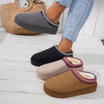 Snow Boots Winter New Cashmere Warm Thick Soles Without Heel-covered Hair Half Slipper Cotton Shoes Cashmere Warm Boots