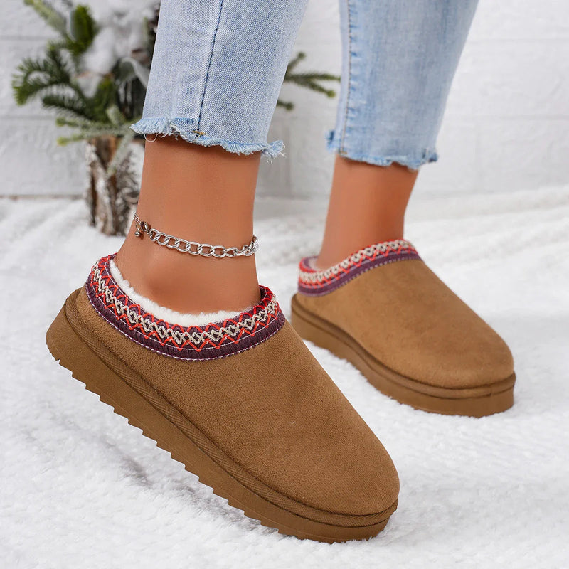 Snow Boots Winter New Cashmere Warm Thick Soles Without Heel-covered Hair Half Slipper Cotton Shoes Cashmere Warm Boots