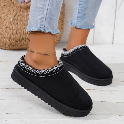 Snow Boots Winter New Cashmere Warm Thick Soles Without Heel-covered Hair Half Slipper Cotton Shoes Cashmere Warm Boots