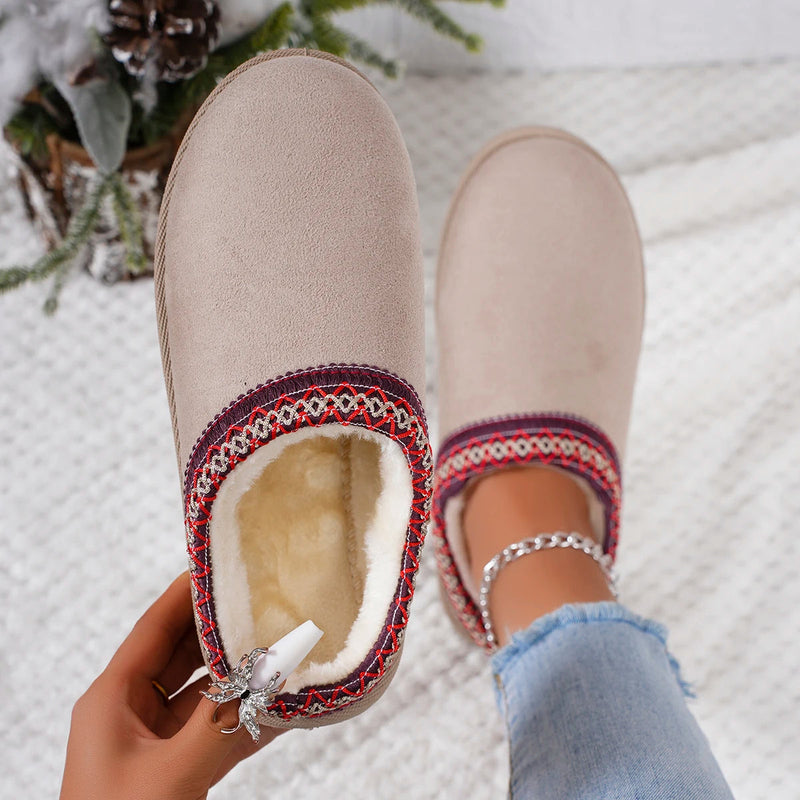 Snow Boots Winter New Cashmere Warm Thick Soles Without Heel-covered Hair Half Slipper Cotton Shoes Cashmere Warm Boots