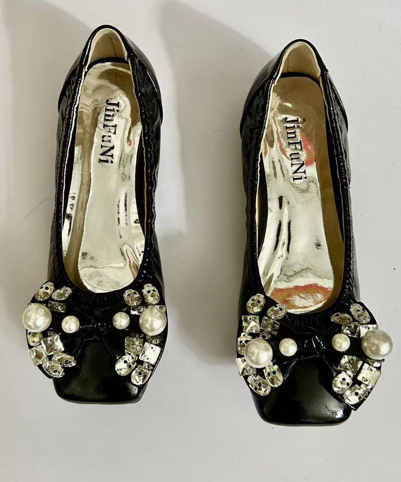 Soft Bow Zircon Splicing Flat Shoes for Green Faux Leather Cz1030