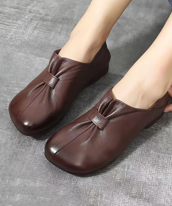 Soft Brown Splicing Wrinkle Flats Shoes Sl1014