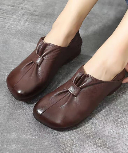 Soft Brown Splicing Wrinkle Flats Shoes Sl1014