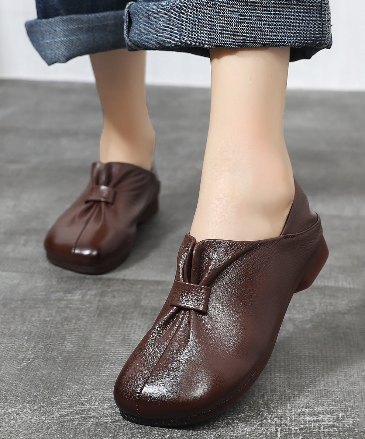 Soft Brown Splicing Wrinkle Flats Shoes Sl1014