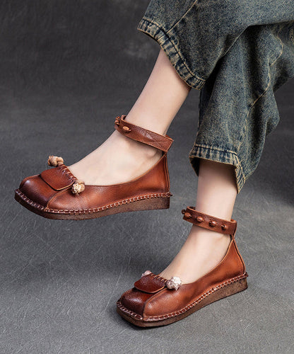 Soft Green Cowhide Leather Splicing Buckle Strap Flats Shoes Sl1021
