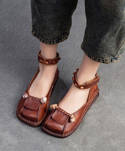 Soft Green Cowhide Leather Splicing Buckle Strap Flats Shoes Sl1021