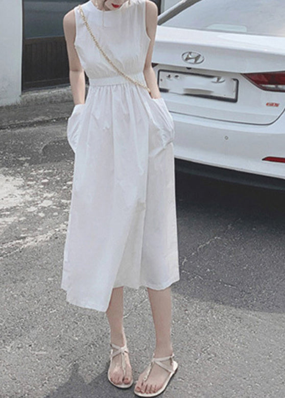 Button Pocket Drawstring Show Waist Sleeveless Maxi Dress Lc0034